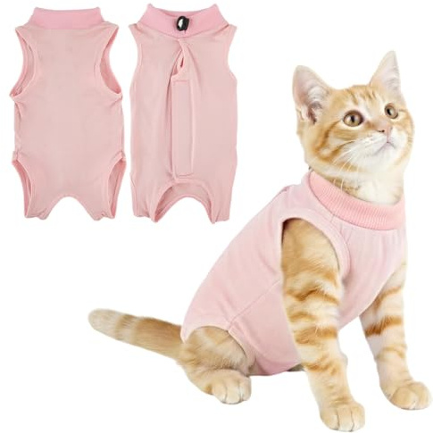 Tuta da Recupero per Gatti, Body Gatto Post Operatorio Sterilizzazione, Vestito Gatto per Impedire Leccare Ferita Addominale Dopo l'intervento Chirurgico, Rosa, S