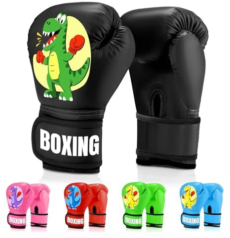 JUOIFIP Guantoni da Boxe per Bambini, Guantoni Boxe in PU, Guanti da Sparring Junior, Guanti da Box da Allenamento per Sparring Junior, MMA, Muay Thai,Arti Marziali,Nero