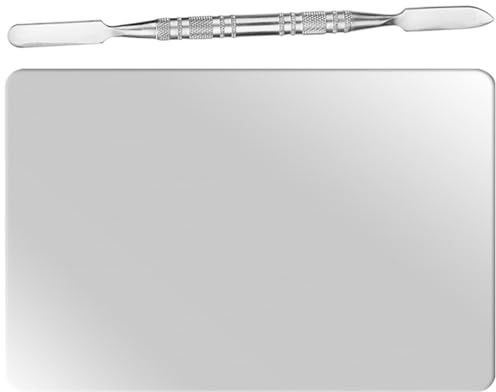Toyvian Plateau de Mélange de Maquillage avec Spatule Facile à Nettoyer et Utiliser en Acier Inoxydable pour Mélanger Pigments et Fond de Teint, 1 Set Argenté