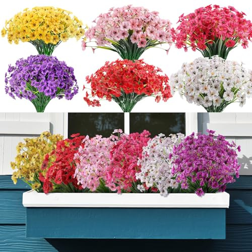 Szzhantuo 24 Bundles Decorative Artificial Flowers for Vase Outdoors | Faux Flora That Look Real, Plastic Fake Silk Flowers for Garden Porch Window Box Farmhouse Wedding