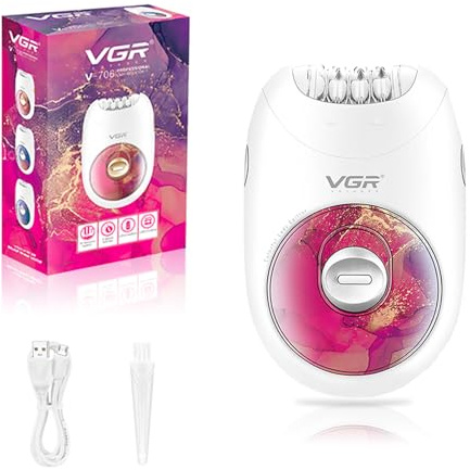 VGR 706 Cordless Epilator for Women with 18-Tweezers System, Red