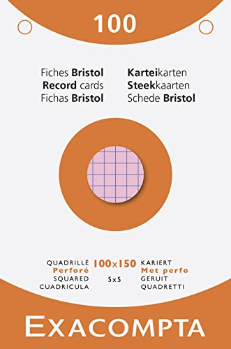 Exacompta 13652E Karteikarten (205q/qm Karton, holzfrei, DIN A6, kariert, gelocht) 100er Pack gemischte Farben