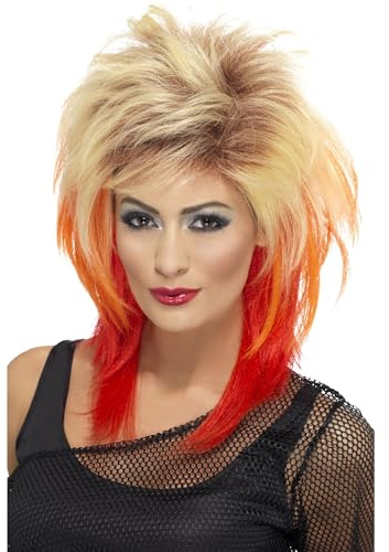 Smiffys 80er Vokuhila Perücke, Blond, mit roten Strähnen Halloween