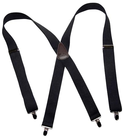 Holdup 1 1/2 Wide Classic Series Holdups Suspenders for Men in X-back style w/USA Patented No-slip® Silver Clips (Black XS)