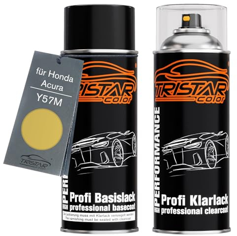 TRISTARcolor Autolack Spraydose für Honda Y57M Sunburst Yellow Metallic +1K | für Honda / Acura, Set aus Basislack + Klarlack, Sprühdosen 400ml