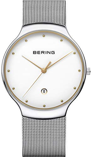 Bering Unisex Quarz Uhr | Armbanduhr 38 mm Edelstahlgehäuse und Sunray Zifferblatt | Milanaisearmband | Saphierglas | 3 ATM | 13338
