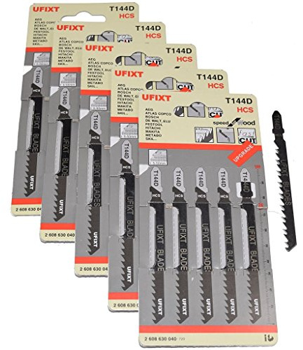 Jigsaw Blades T144D for Wood Cutting Pack of 25 Compatible with AEG, Black & Decker, Bosch, Dewalt, Elu, Festool, Hitachi, Makita, Metabo, Skil High Carbon Steel HCS T-Shank Bayonet Fitting