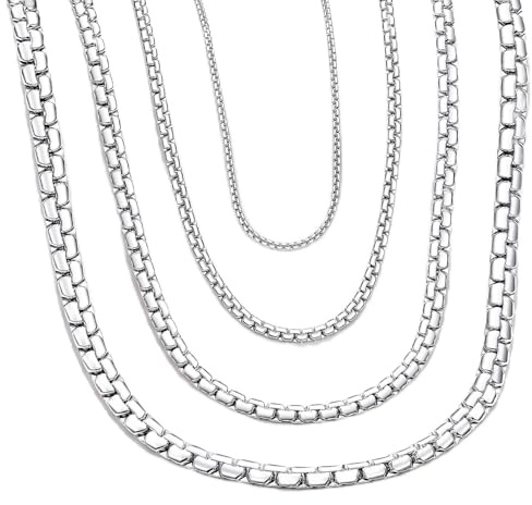 Stainless Steel Box Chain Necklace for Men Women Cuban Link Chain 4mm Round Link Chain Necklace 26 inches