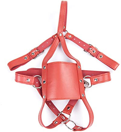 Canarea Gambo bocca harness testa imbracatura maschera con palla gag silicone bavaglio sm bondage fesole fetish cosplay giocattolo sessuale per principianti coppie regolabili (rosso), Nero , 1