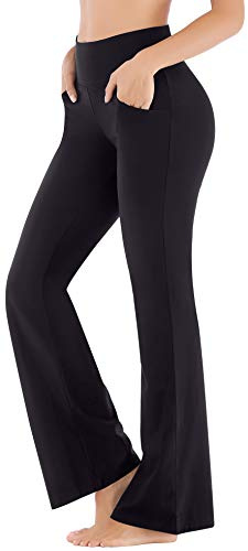 Ewedoos Womens Yoga Pants with Pockets for Women High Waisted Bootcut Yoga Pants Wide Leg Yoga Pants Stretchy Work Pants Black