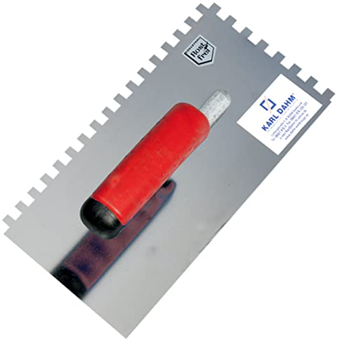 Karl Dahm Truelle Dentée pour Gauchers 6 mm, 13 x 28 cm I Truelle à Carrelage Inoxydable Denture de 6 mm I Truelle avec Poignée Ergonomique Souple I Réalisation Facile des Surfaces Collées – 13640