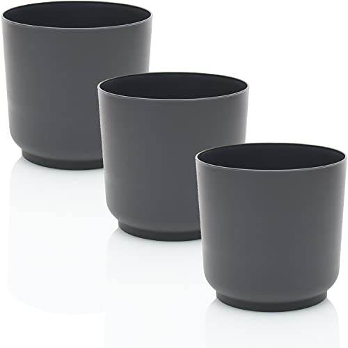 idea-station Sati Blumentopf Set 3 x 15 cm - anthrazit - Stabiler Blumentopf 15cm Durchmesser aus Plastik für verschiedenste Pflanzen und Blumen - Matte Übertöpfe für Zimmerpflanzen