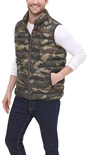 Tommy Hilfiger Men's Lightweight Down Quilted Puffer Vest, Camouflage, Large