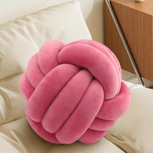 Knot Pillow Ball, Handmade Decorative Throw Pillow, Soft Round Knotted Cushion for Couch & Bedroom, Cute Home Decor, Braided Pillow for Living Room (7.87 Inches, Fuchsia)