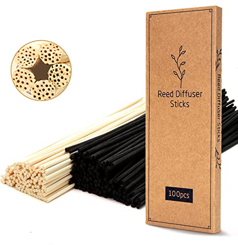 TOMCENXI 100PCS Reed Diffuser Sticks,10 Inch Natural Rattan Wood Sticks,Diffuser Refills,Essential Oil Aroma Diffuser Replacements Sticks for Home,Office (Black Color and Natural Color)