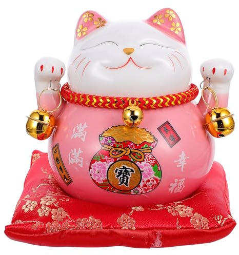 Lucky Cat Money Bank Feng Shui Maneki Neko Lucky Cat Coin Bank Ceramic Lucky Cat Piggy Bank Porcelain Money Change Pot Feng Shui Decor Ornament for Money Save Bank Pink 4. 5in