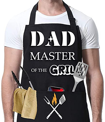 FunChaos Grillschürze für Männer, Papas Schürze, Schwarz Wasserdichte Schürze, Verstellbare Kochschürze mit 2 Taschen, Personalisierte Schürzen Geschenke für Männer Papa Ehemann Freund Großvater