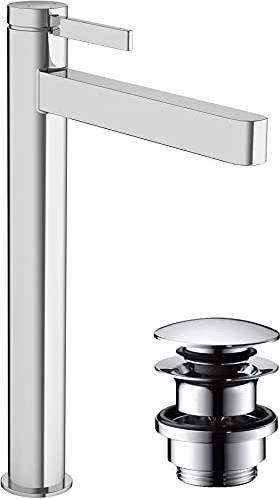 hansgrohe Waschtischarmatur Finoris, Wasserhahn Bad mit Auslauf Höhe 260 mm, mit Push-Open Ablaufgarnitur, Badarmatur wassersparend, Chrom