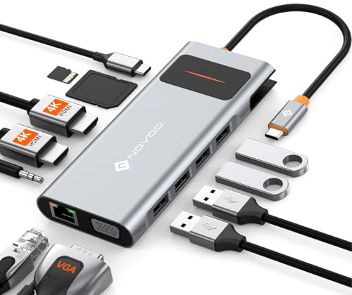 NOVOO USB C Docking Station Triple Display 13 in 1 USB C 4K@60Hz Dual HDMI USB C Hub VGA Adapter Gigabit Ethernet 100W PD,4 USB Datenports,SD/TF,Audio/Mic USB C Adapter for MacBook Dell Surface HP