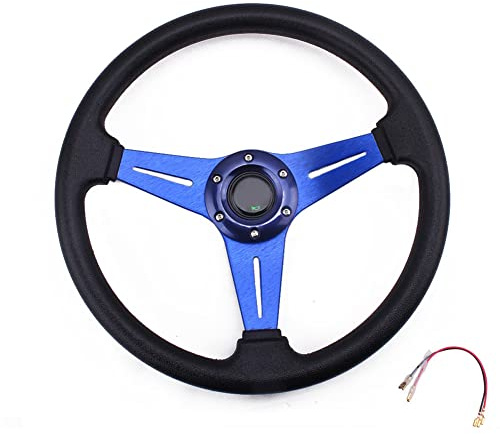 Auto Sport Lenkrad, Asudaro 350mm Universal Sports Racing Lenkrad, Aluminium Modifiziertes Lenkrad Racing Lenkrad Auto Lenkrad Sport Racing Kart PU Lenkrad Auto Modifikation Zubehör,Blau