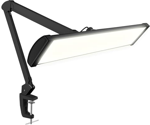 Neatfi 3.500 Lumen LED-Schreibtischlampe – 45W dimmbare | 3 Lichtmodi | 540 SMD-LEDs | Touch-Steuerung | 66 cm breiter Metallschirm | Lesen, Basteln, Werkbank & Büro (Schwarz, CCT mit Klemme)