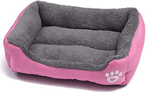 OUYUNKKA Hundebett Hundekissen (S, 43 x 32 cm) Viereckig Rosa Hundesofa für Mittelgroße und Kleine Hunde und Katzen, Flauschig Weich Katzenbett Katzenkissen Hundebett für Französische Bulldogge