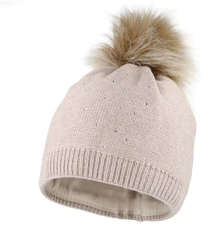 maximo Kids Girl-Mütze, Pompon Strass, Fleecestreifen