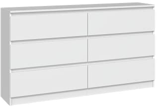 CDF Kommode Weiß mit 6 Schubladen 40 cm Tief Komodenschrank Komode für Wohnzimmer Schlafzimmer Schubladenschrank Malm Kommode viel Stauraum Geeignet Organizer Kleidung 138 cm Breite Modern Look