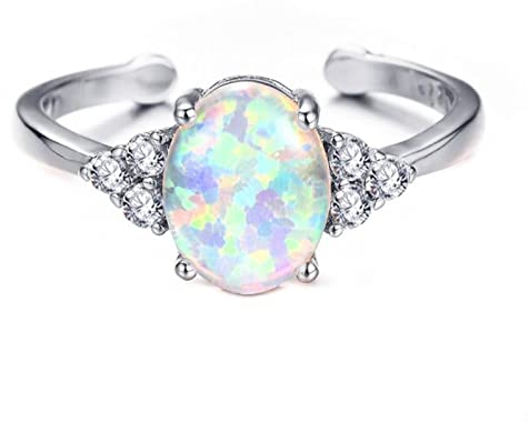 Netter Weiblicher Blauer Weißer Opal-Ring-eleganter Zirkon-justierbare Hochzeits-Ringe Für Frauen-modischen Brautsilber-Farben-verlobungs-Ring