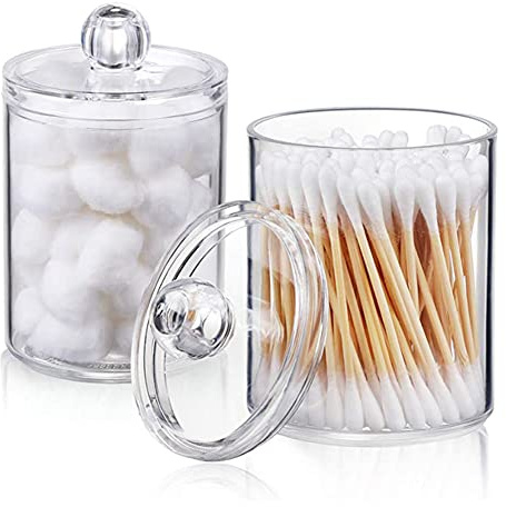 2 unidades dispensador de almohadillas de algodón, apilables, soporte para bastoncillos de algodón, caja de almacenamiento, caja de almacenamiento de acrílico transparente con tapa para cosméticos