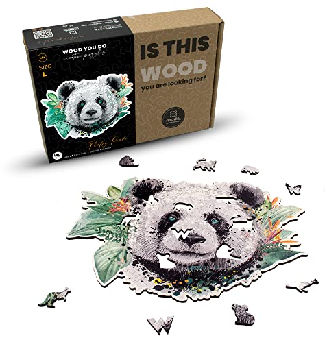 WOOD YOU DO Holzpuzzle Tiermotiv Holzpuzzle Für Erwachsene Wooden Puzzle Holzpuzzles Perfekt Geschenkidee für Erwachsene 140 Teile, 20x28cmcm (Fluffy Panda, A4, L)