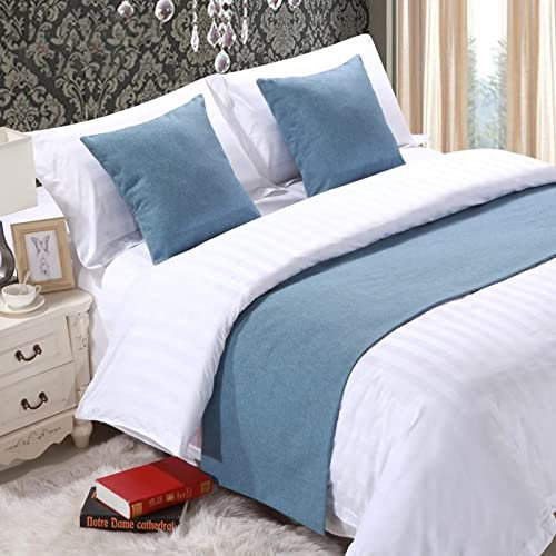 IINCOOY Nordic Simplicity Solid Betttuch Leinenstoff Home Hotel Quaste Überwurf Blau Bettläufer Esszimmer Hochzeit Party Dekor Bettschwanz Handtuch