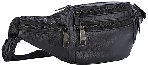 Gürteltasche aus Leder, Gürteltasche für Damen und Herren, Outdoor-Cross-Body-Sporttasche für Reisen, Walking, Laufen, Wandern, Radfahren, Schwarz, 31*12*6cm (12.2*4.72*2.36inch)