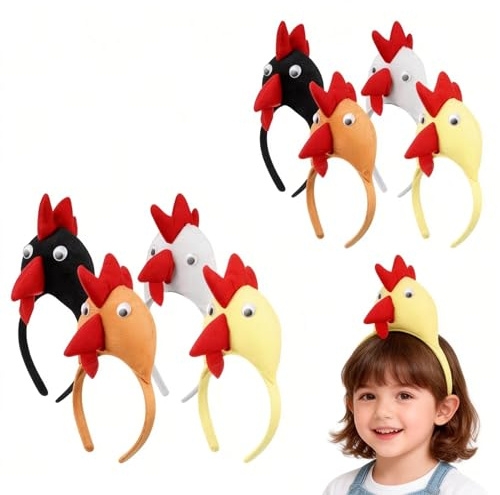 Garneck 8-teiliges Huhn-Stirnband-Set: Plüsch-Hahn Tierhaarreifen für Kinder und Erwachsene, lustiger Hühnerhut, Kostümzubehör für Ostern, Maskerade, Bauernhof-Thema, Fotoautomaten-Dekoration