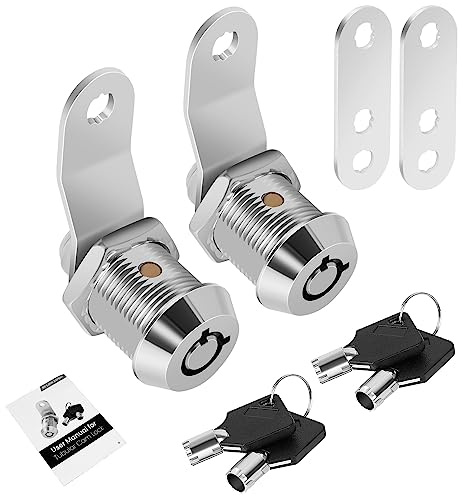 2 Pack Tool Box Lock with Keys, 5/8 Cabinet Lock Cam Lock Keyed Alike, Toolbox Lock Replacement Lock for Mailbox RV Storage Door with Manual, Zinc Alloy (2Pack，5/8 Inch)