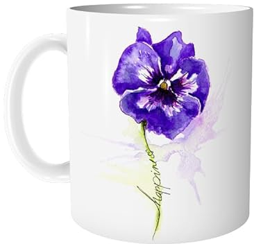Tasse Kaffeetasse Blume Veilchen Stiefmütterchen mit Spruch - Happiness - personalisierbar - Keramiktasse Bürotasse Geschenk Freundin - zAcheR-fineT
