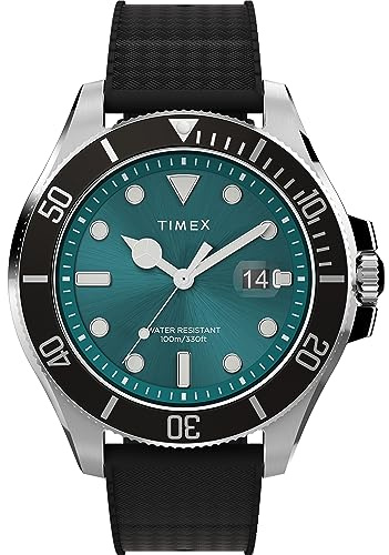 Timex Trend - Reloj de 43 mm para hombre, correa de liberación rápida de dos piezas, esfera verde, caja en tono plateado TW2V91700