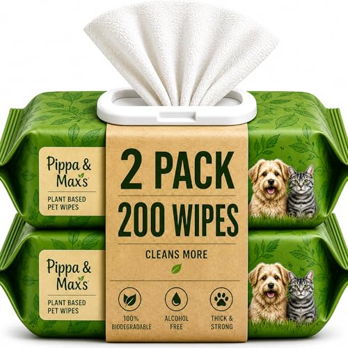 Dog Wipes 200 Large (20x20cm) – Plant Based Pet Wipes for Dogs & Puppies – Biodegradable, Alcohol Free, Thick Cleaning Wipes – Pippa & Max
