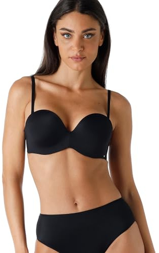 Lovable Reggiseno Balconcino Imbottito | Multifunzione: Senza Spalline, Incrociabili e Allacciatura al Collo Scollo Profondo | Invisible Secret Donna, Nero, 32 / 2B