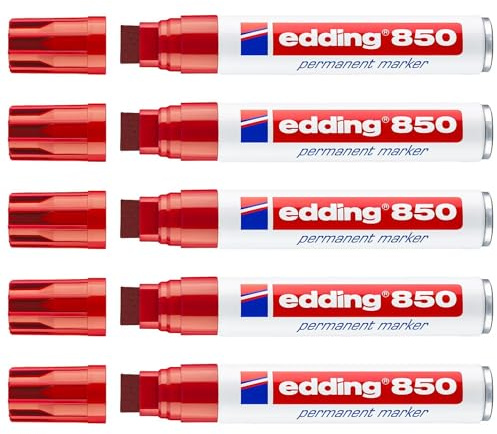 EDDING Permanent-Marker 850, Rot, Aluminium-Körper, breite Spitze, 5-15 mm, 5 Stück