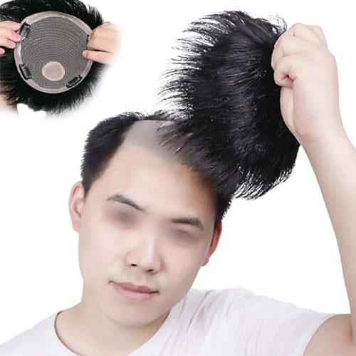 Cabello humano para hombre del peluquín, peluca de cabello humano real hecha a máquina, corta, esponjosa, recta, sin encaje(Natural,18 * 20cm)