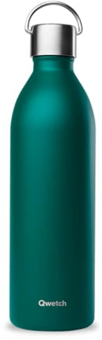 Qwetch - Bouteille Isotherme Active Vert Émeraude 1L - Gourde avec Anse Inox Recyclé - 24h Froid et 12h Chaud - Etanche & Compacte