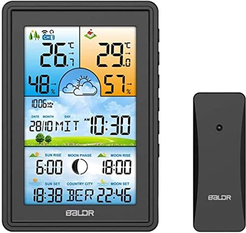 GeRRiT Wireless Weather Station with Outdoor Sensor, 16 in 1 Weather Forecast Station, LCD Color Screen, Indoor Outdoor Hygrometer Thermometer, Temperature Humidity Monitor Gauge