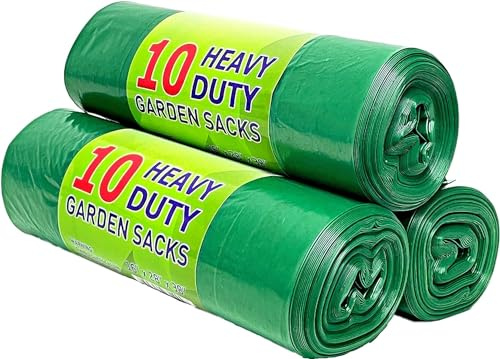 KING BAJ 30PK Garden Bin Bags Garden Sacks 100 Litre Heavy Duty Bin Liners, Refuse Sacks Pack of 10 X 3 Heavy Duty 60 μm, 100 litre Garden Waste Dustbin Bags roll for DIY Garden