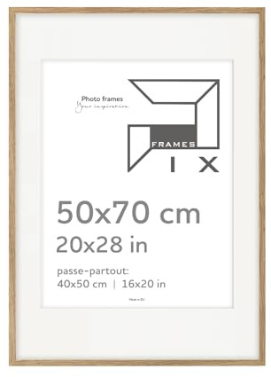 Pix FRAMES Bilderrahmen 50x50cm mit Passepartout - Eiche | Holzbilderrahmen mit Plexiglas Scheiben - Bilderrahmen Holz zum Aufhängen - Wooden Picture Frame - Photo Frame zum Aufstellen