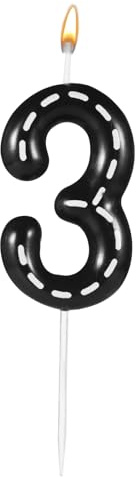 Bougies d'Anniversaire Numéro de Thème de Course, 6x3,7cm Bougies de Gateau Anniversaire Bougie Numérique à Carreaux Noirs et Blancs pour les Fournitures de Fête de Décoration (Numéro 3)