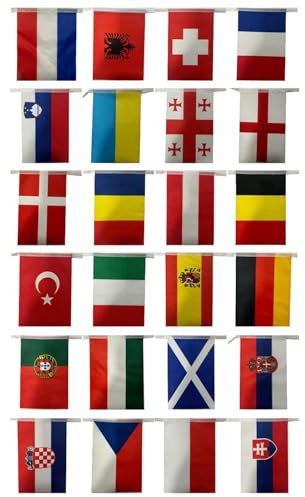 Vesone Bandiera di 24 paesi, bandiera europea,Bandiere internazionali in poliestere di 24 paesi | Catena di stendardi decorativi da appendere, decorazione colorata per feste Eurovision per parete,