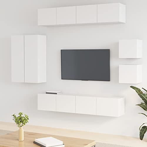 ShGaxin TV-möbelset 8 delar vit plywood, TV-skåp, vardagsrumsmöbler, TV-skåp, TV-skåp, komplett sovrum 3114486