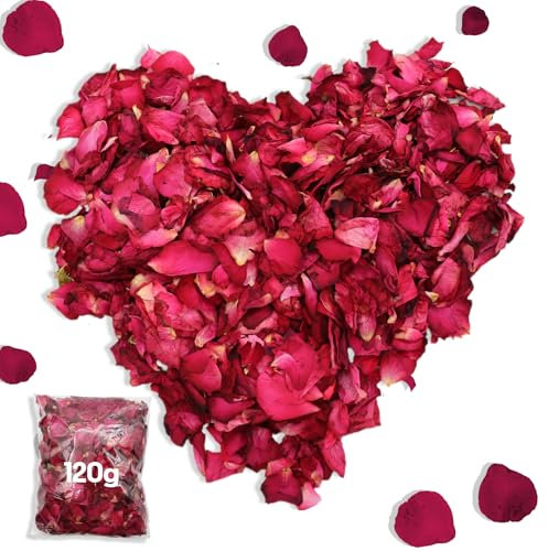 KASURE 120g Natürliches Rosenblätter Getrocknet, 100% Rose Blütenblätter, Biologisch Konfetti Rose, Blütenkonfetti Hochzeit für Hochzeiten, Party, DIY Deko Biologisch Abbaubar