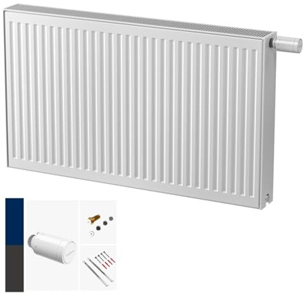 DESIGNO Universalheizkörper Kompakt & Ventilheizkörper Typ 22 -BH-750 x BL-700 | inkl. Buderus Thermostatkopf Logafix BD1-W0 - Ventil - Montagezubehör | Wärmeleistung 1.434 Watt